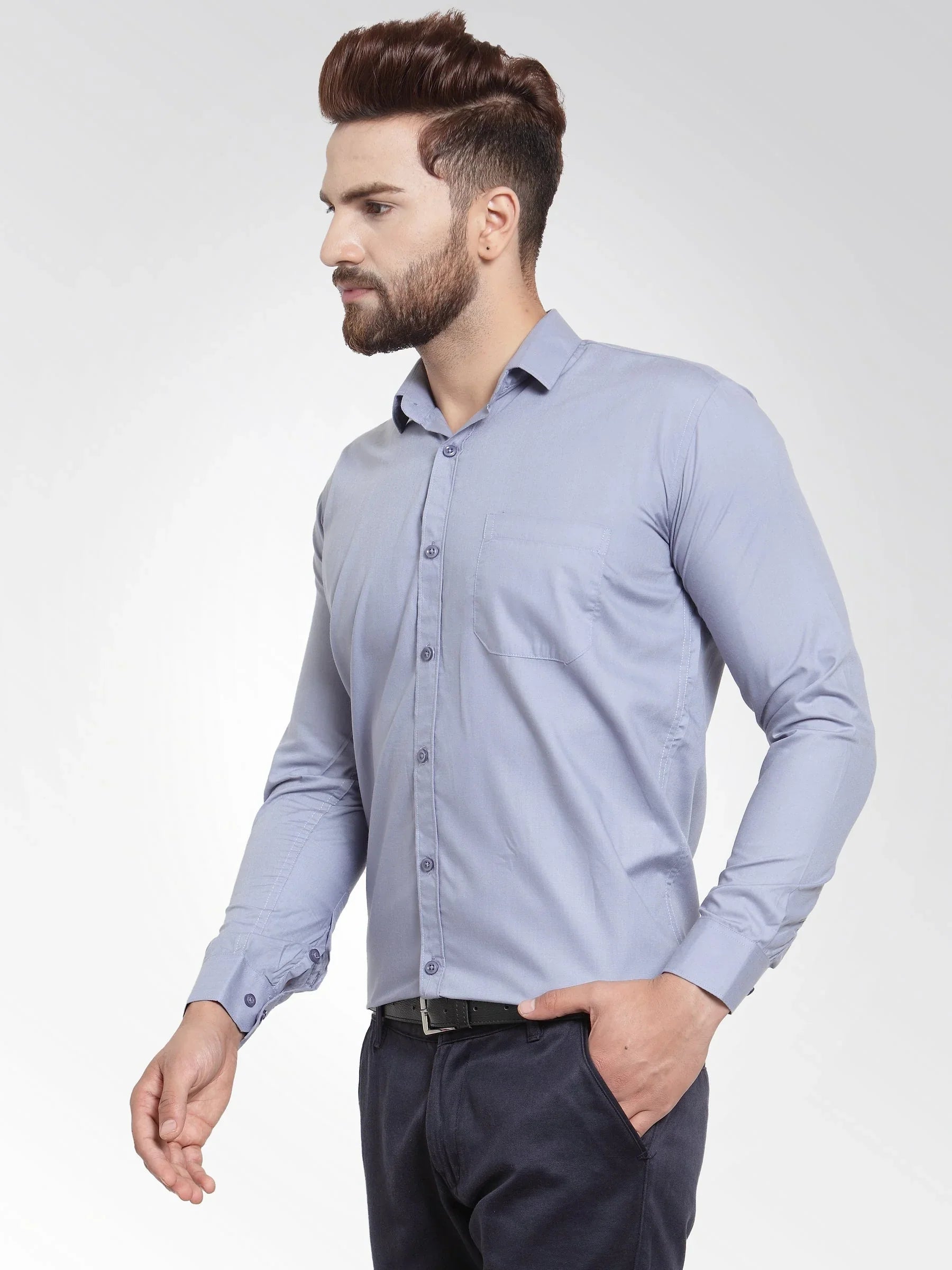 Grey Cotton Solid Shirts SF_361Light-Grey | DesiQlo