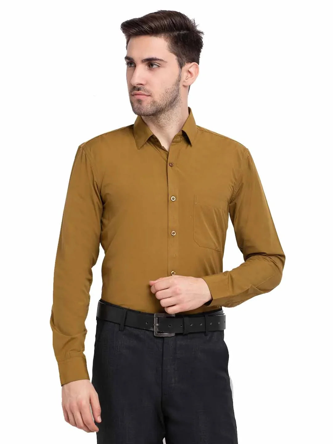 Yellow Cotton Solid Shirts SF_361Mustard | DesiQlo