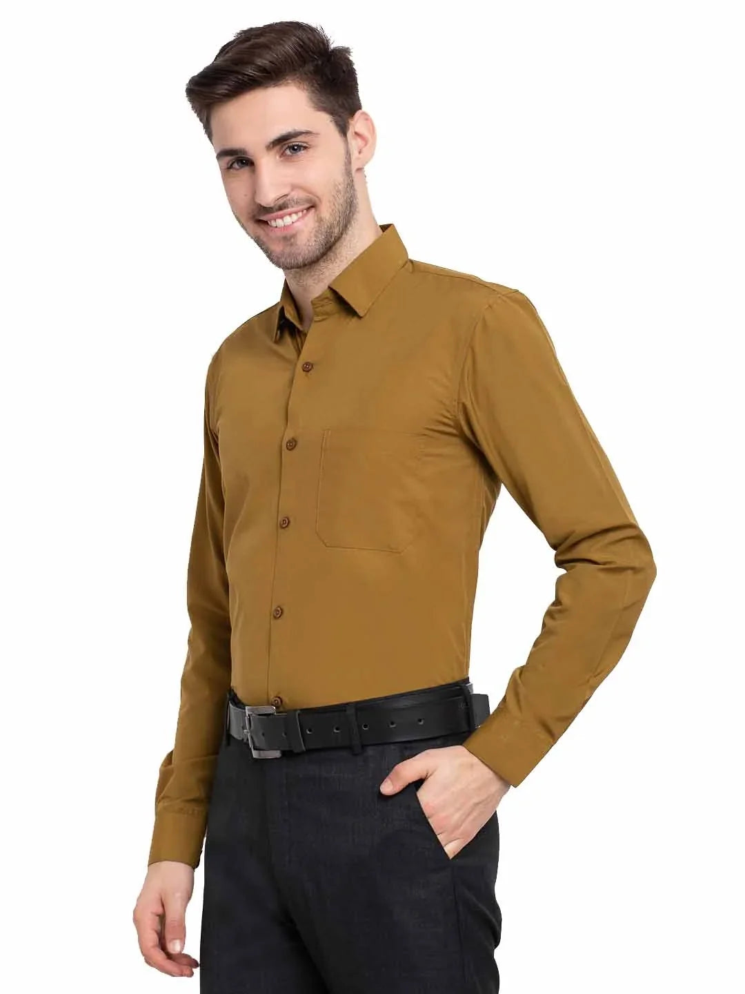 Yellow Cotton Solid Shirts SF_361Mustard | DesiQlo