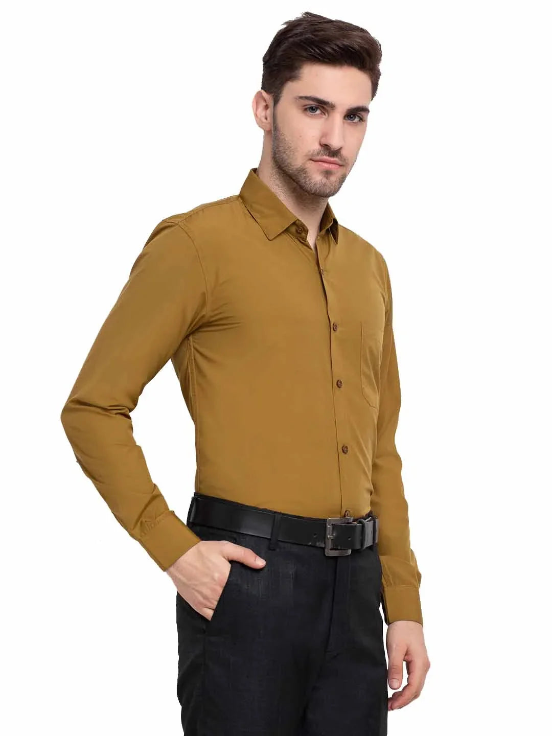 Yellow Cotton Solid Shirts SF_361Mustard | DesiQlo