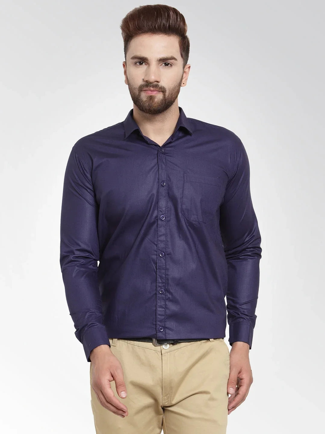 Blue Cotton Solid Shirts SF_361Navy | DesiQlo