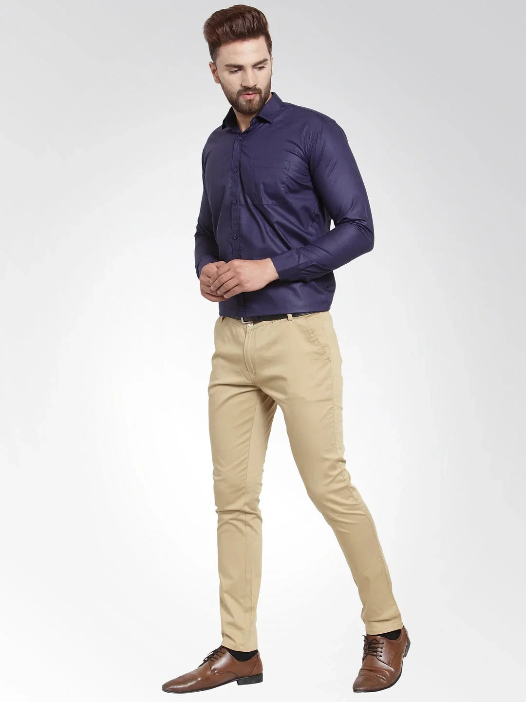 Blue Cotton Solid Shirts SF_361Navy | DesiQlo