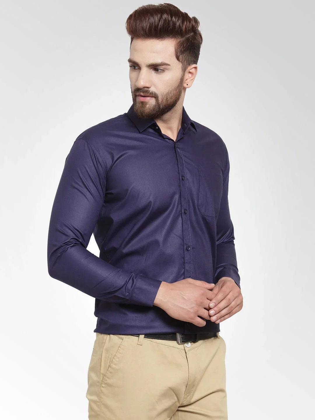 Blue Cotton Solid Shirts SF_361Navy | DesiQlo