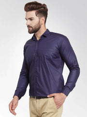 Indian Needle Men's Cotton Solid Navy Blue Formal Shirt's