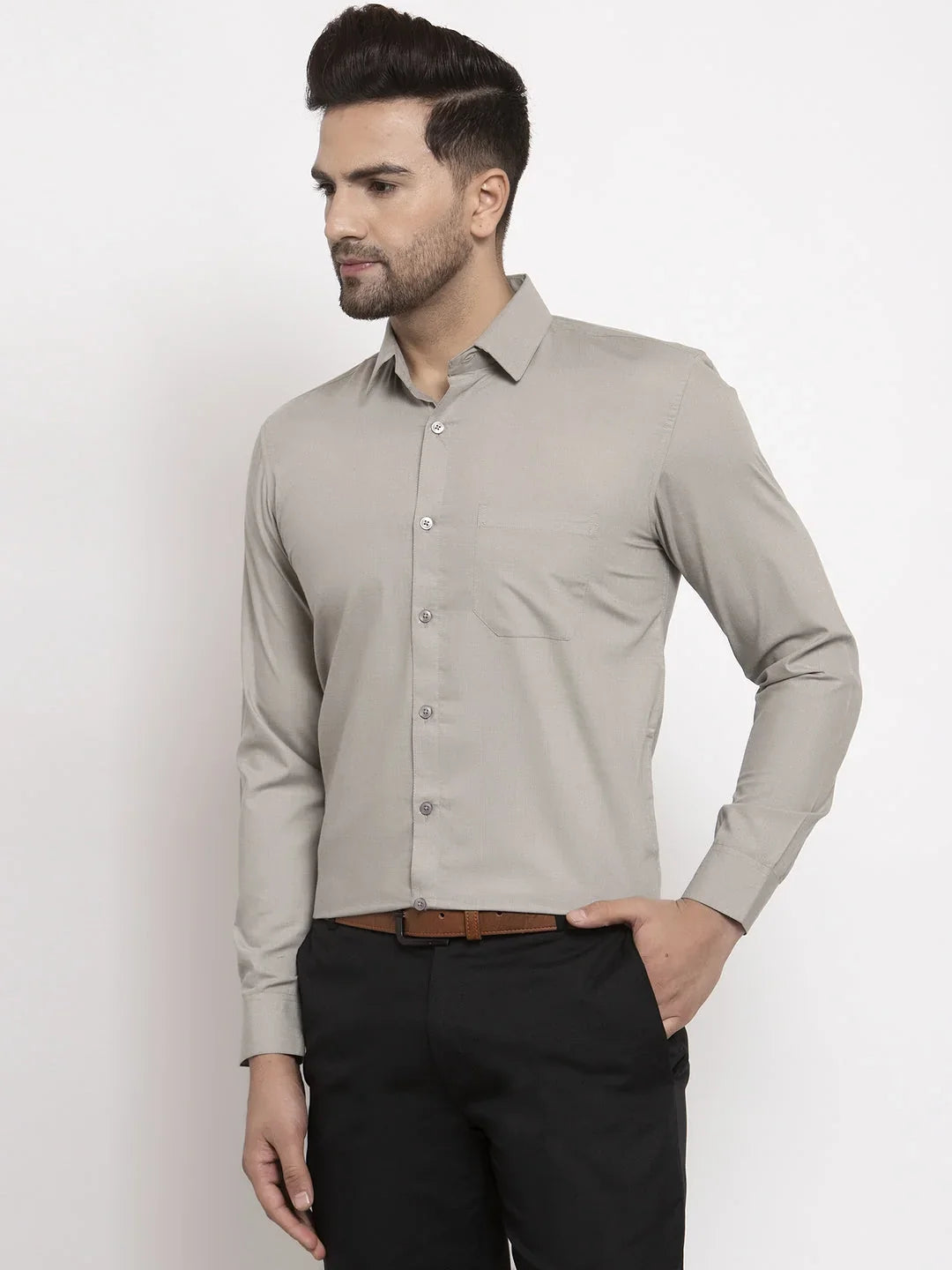 Grey Cotton Solid Shirts SF_361Steel-Grey | DesiQlo