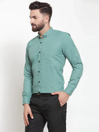 Indian Needle Green Men's Cotton Solid Button Down Formal Shirts