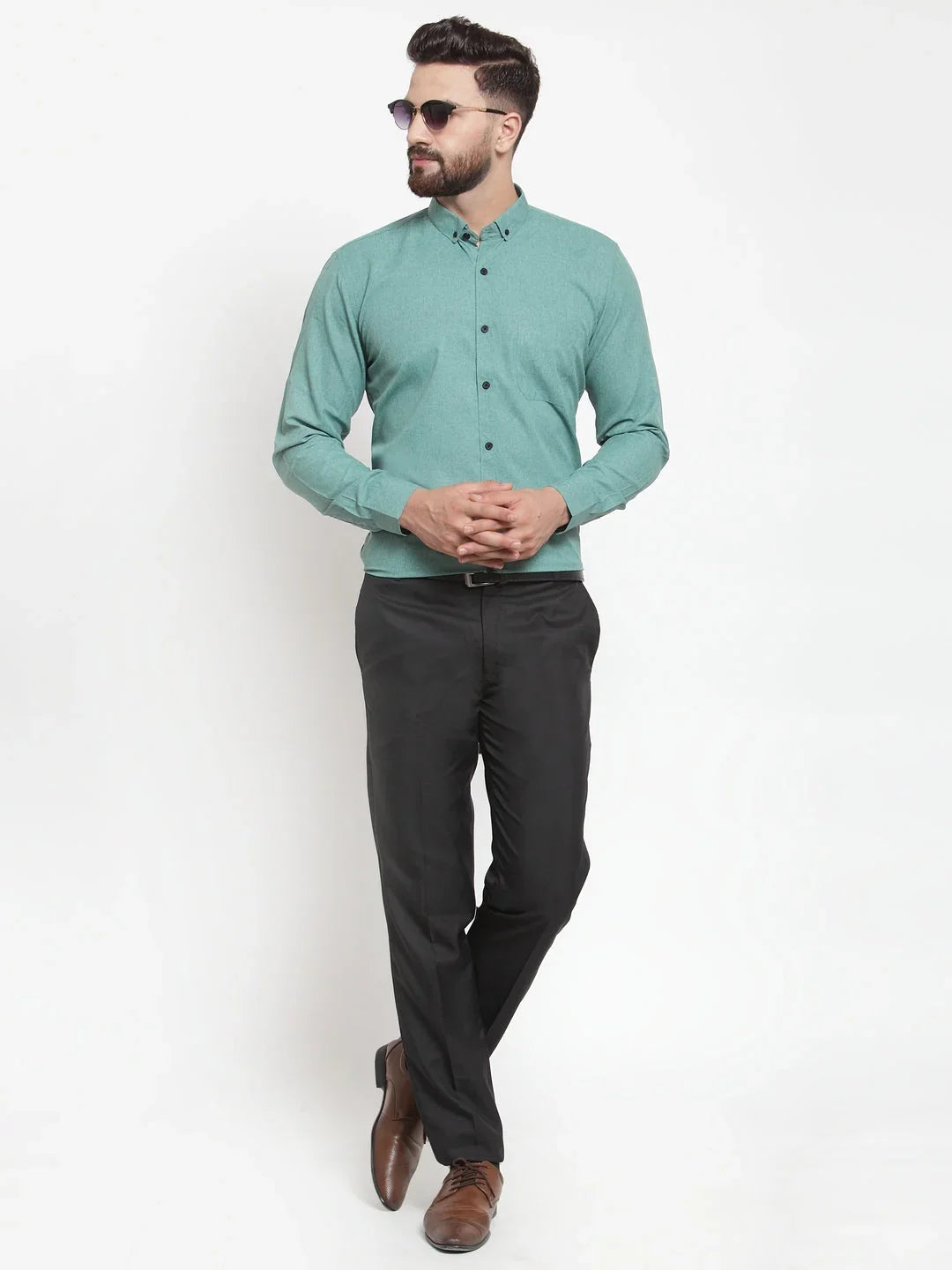 Green Cotton Solid Shirts SF_734Green | DesiQlo
