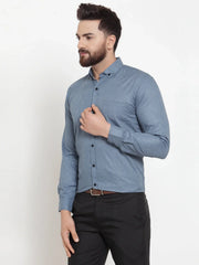 Indian Needle Grey Men's Cotton Solid Button Down Formal Shirts