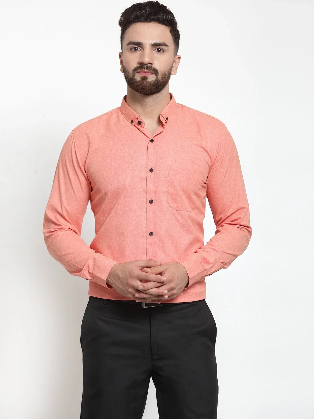 Orange Cotton Solid Shirts SF_734Peach | DesiQlo