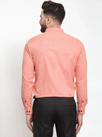 Indian Needle Peach Men's Cotton Solid Button Down Formal Shirts