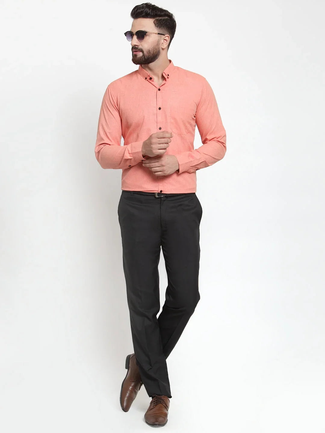 Orange Cotton Solid Shirts SF_734Peach | DesiQlo