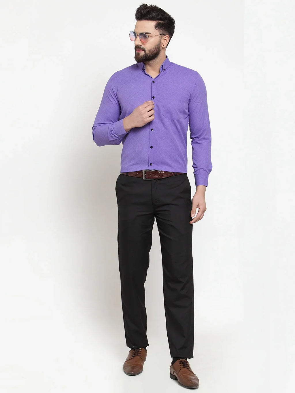 Indian Needle Purple Men's Cotton Solid Button Down Formal Shirts