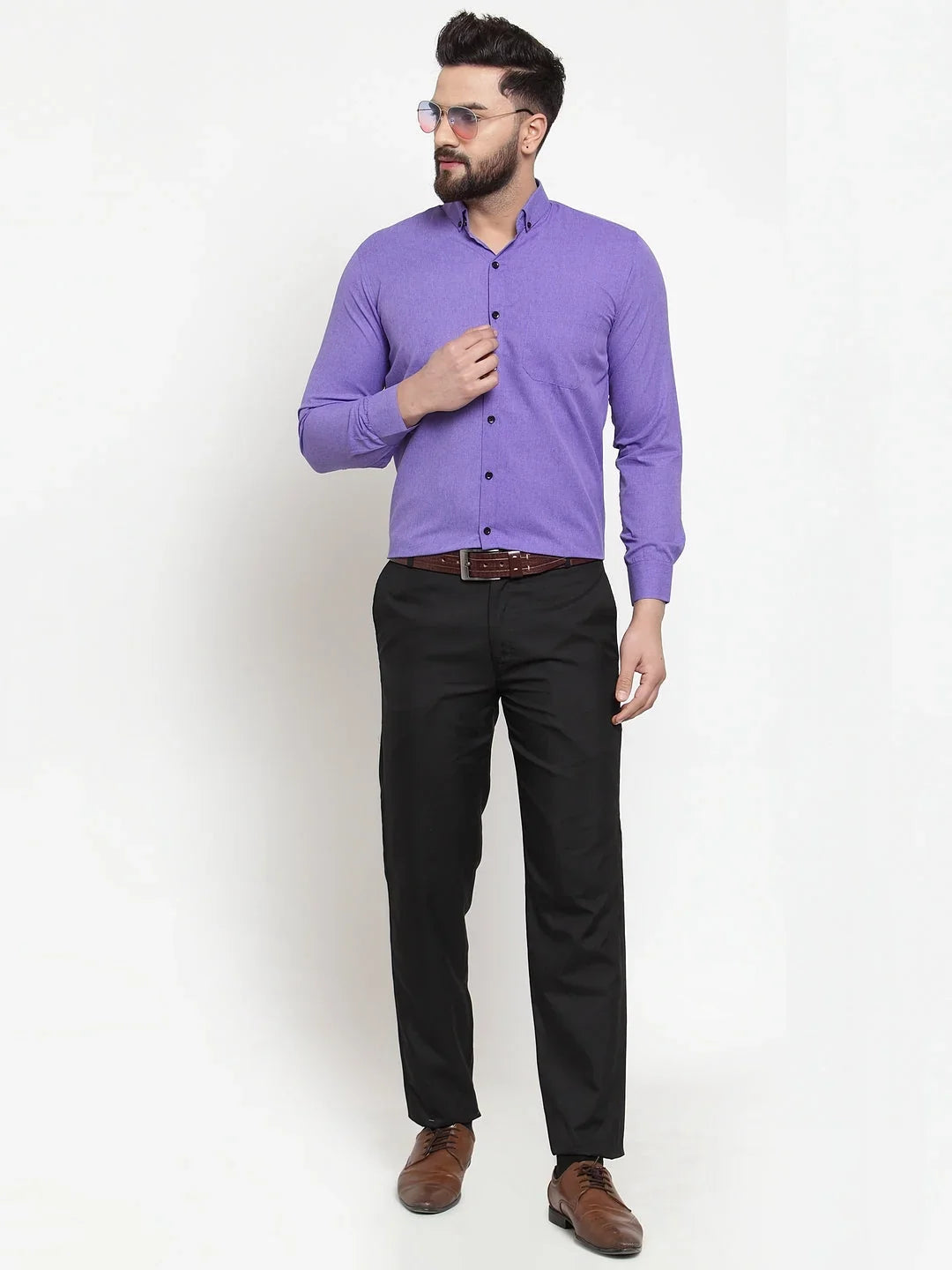 Indian Needle Purple Men's Cotton Solid Button Down Formal Shirts