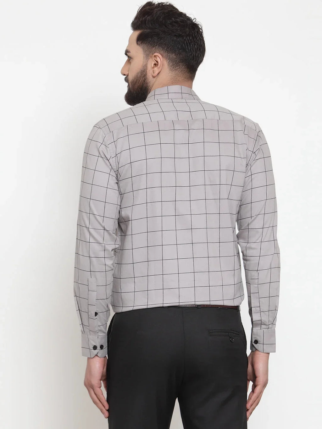 Indian Needle Grey Men's Cotton Checked Formal Shirts