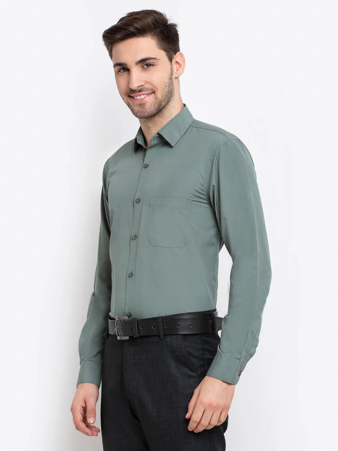 Green Cotton Solid Shirts SF_361Pista | DesiQlo