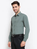 Indian Needle Men's Cotton Solid Pista Green Formal Shirt's