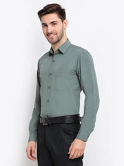Indian Needle Men's Cotton Solid Pista Green Formal Shirt's
