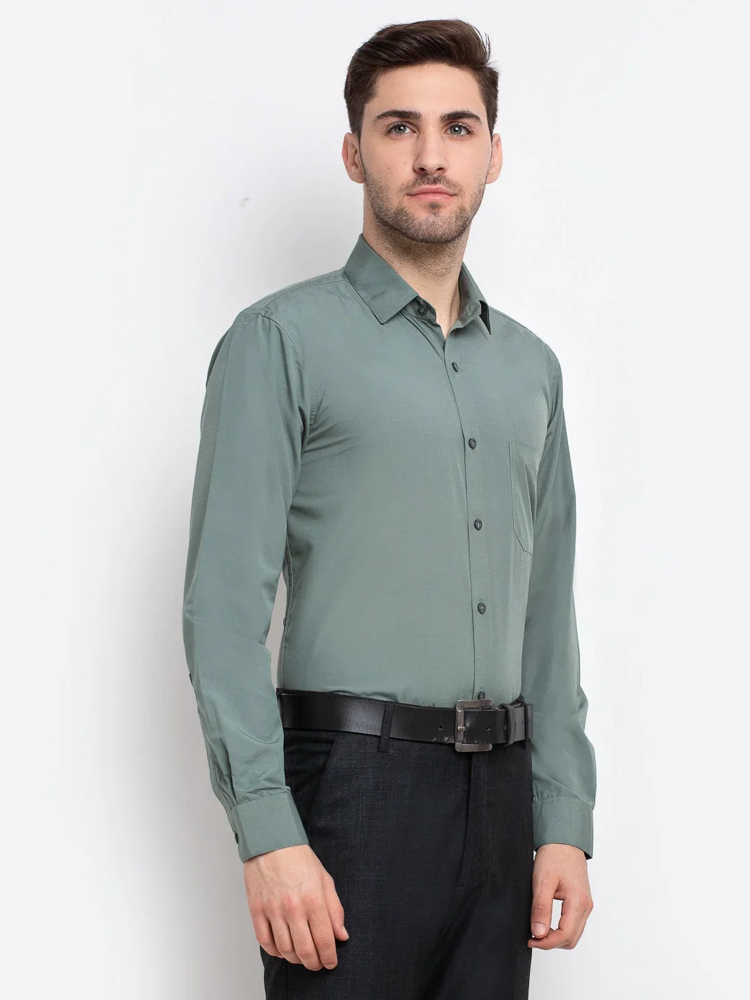 Green Cotton Solid Shirts SF_361Pista | DesiQlo