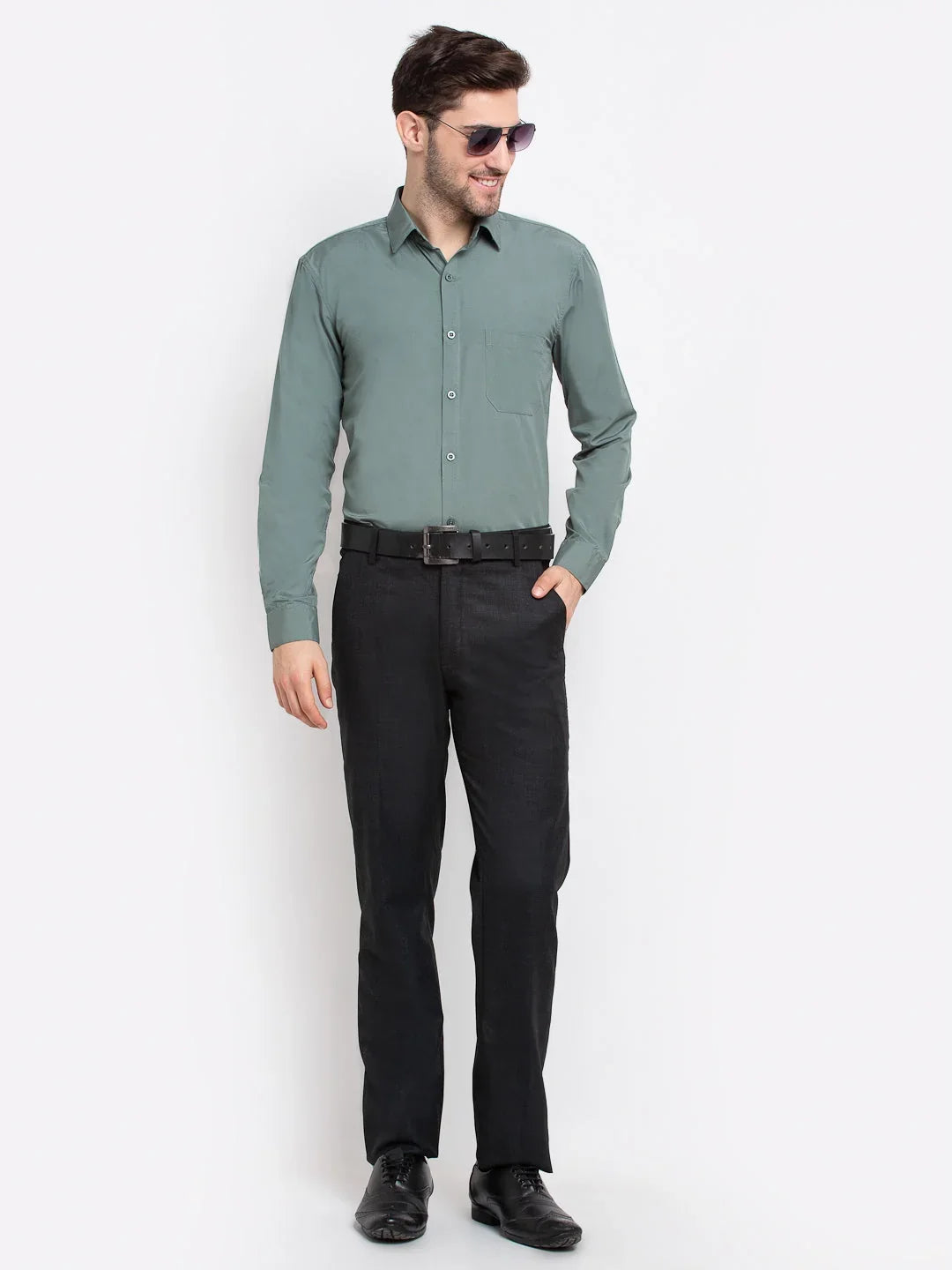 Green Cotton Solid Shirts SF_361Pista | DesiQlo