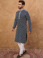 Men Green Silk Blend Batik Embroidered Straight Kurta With Pant Set-MKSET1514
