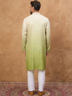 Men Green Silk Blend Solid Embroidered Straight Kurta With Pant Set-MKSET1488