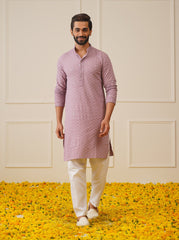 Men Purple Chikankari Embroidered and Sequence Kurta with Churidar [FF] [L-1-4]