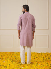 Men Purple Chikankari Embroidered and Sequence Kurta with Churidar [FF] [L-1-4]
