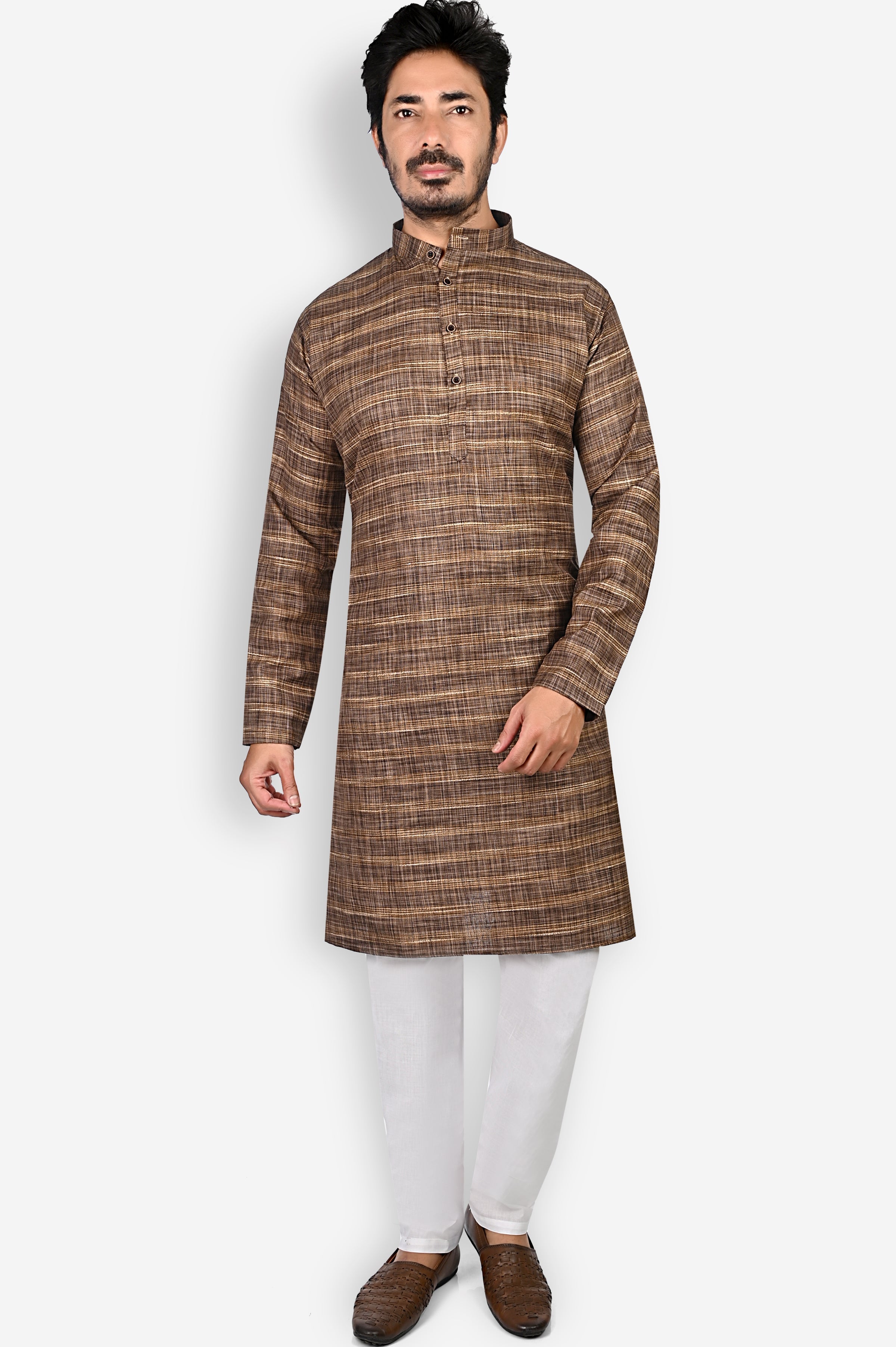 Cotton Kurta Pyjama Set for Men - Brown | KPDU822663