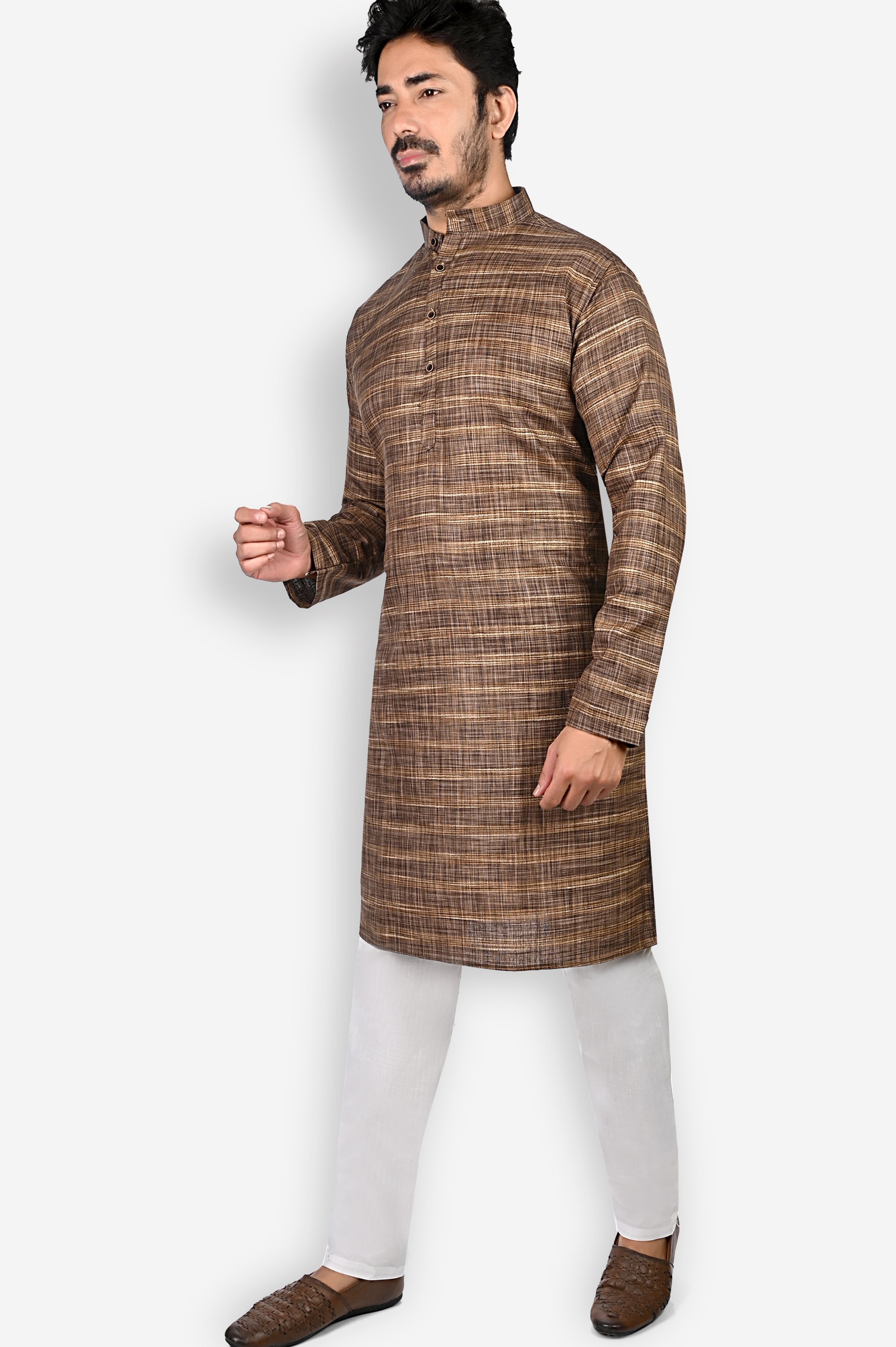Cotton Kurta Pyjama Set for Men - Brown | KPDU822663