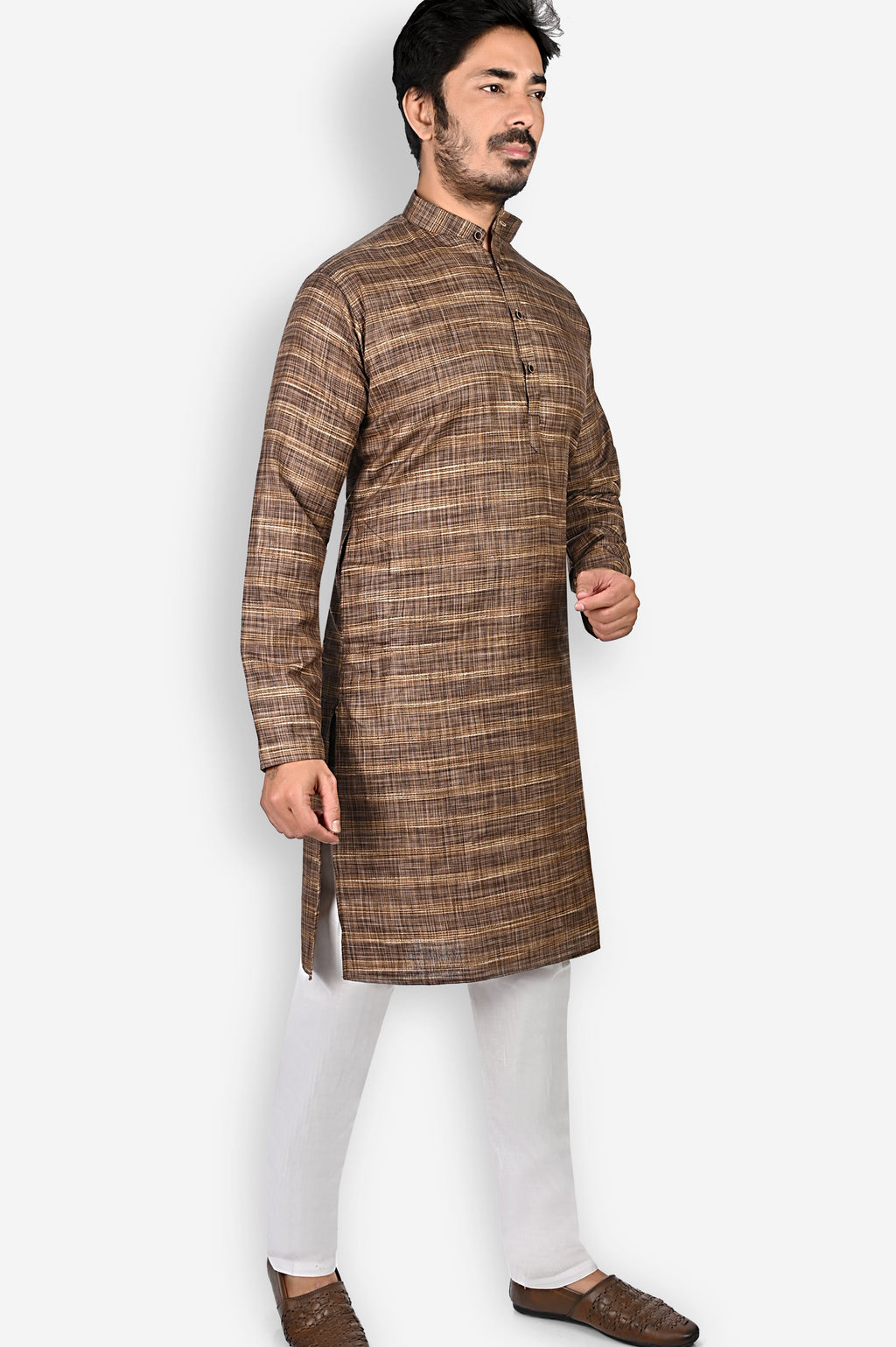 Cotton Kurta Pyjama Set for Men - Brown | KPDU822663