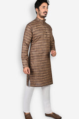 Cotton Kurta Pyjama Set for Men - Brown | KPDU822663