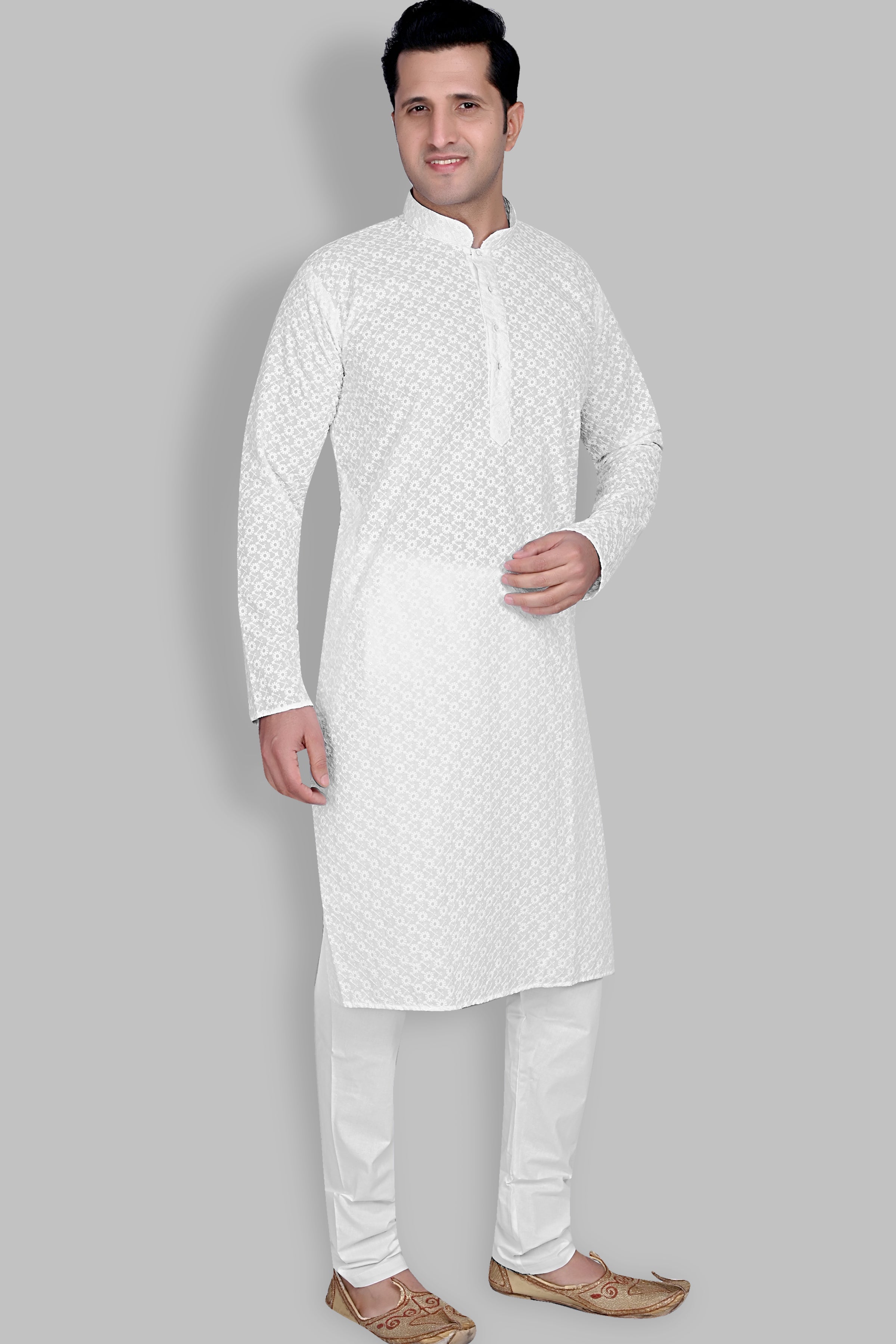 Cotton Kurta Pyjama Set for Men - White | KPPDCHTCIR