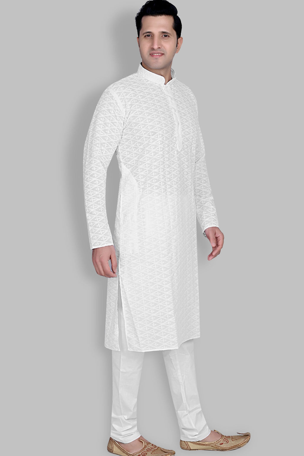 Cotton Kurta Pyjama Set for Men - White | KPPDCHTBOX