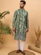 Men Green Viscose Rayon Batik Embroidered Straight Kurta With Pant Set-MKSET1500