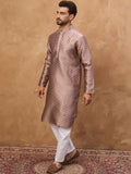 Men Mauve Silk Blend Solid Woven Design Straight Kurta With Pant Set-MKSET1458
