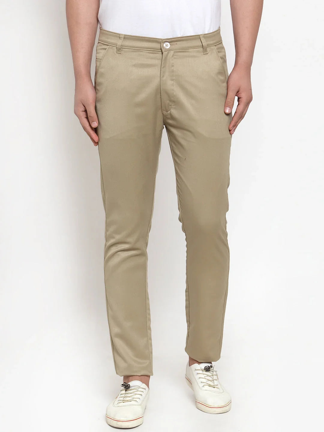 Beige Cotton Solid Jeans & Trousers for Men | DesiQlo India