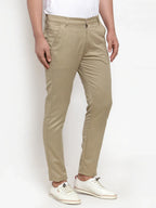 Indian Needle Men Beige Slim Fit Formal Trousers