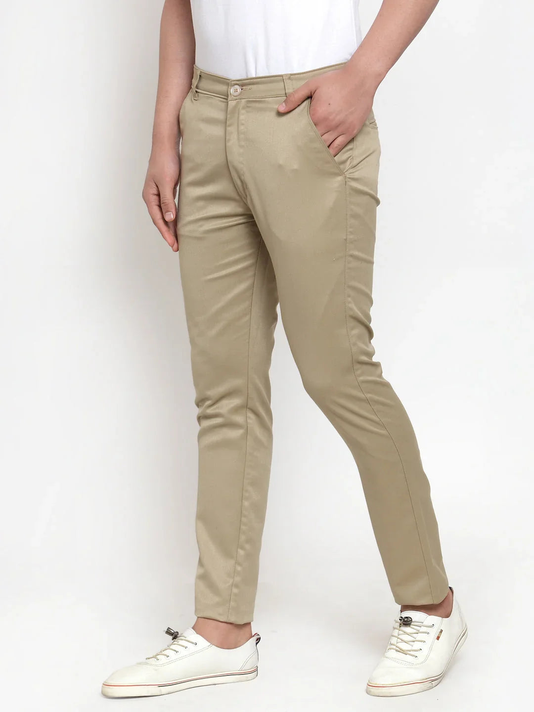 Beige Cotton Solid Jeans & Trousers for Men | DesiQlo India