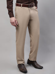 DesiQlo Men's Beige Tapered Fit Formal Trousers