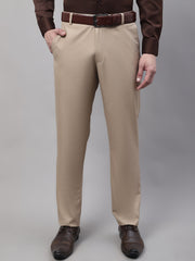 DesiQlo Men's Beige Tapered Fit Formal Trousers