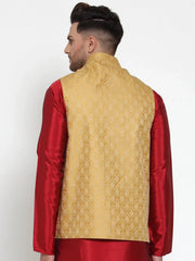 Men's Gold Woven Jacquard Nehru Jacket