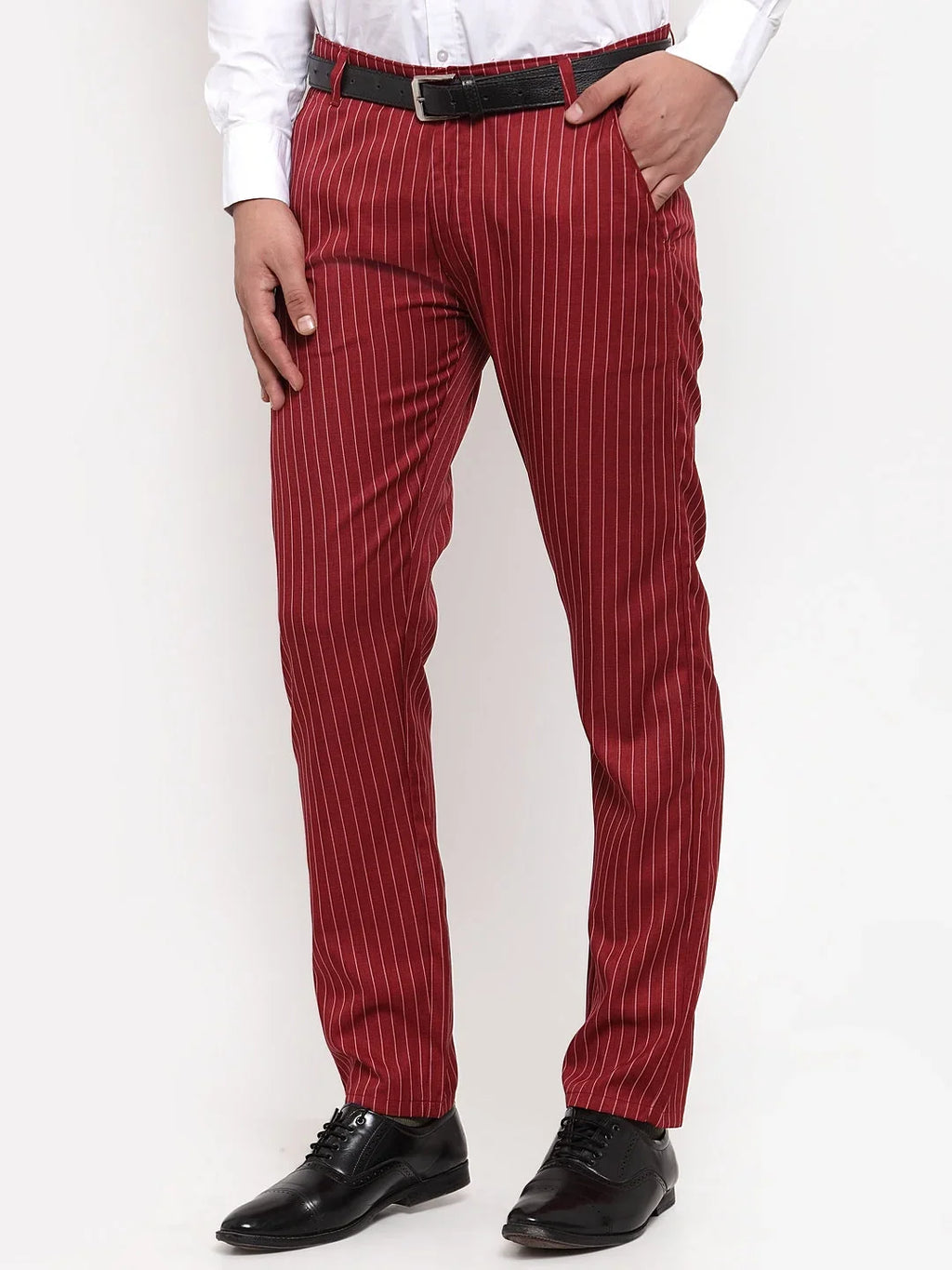 Jainish Men's Blue Tapered Fit Formal Trousers