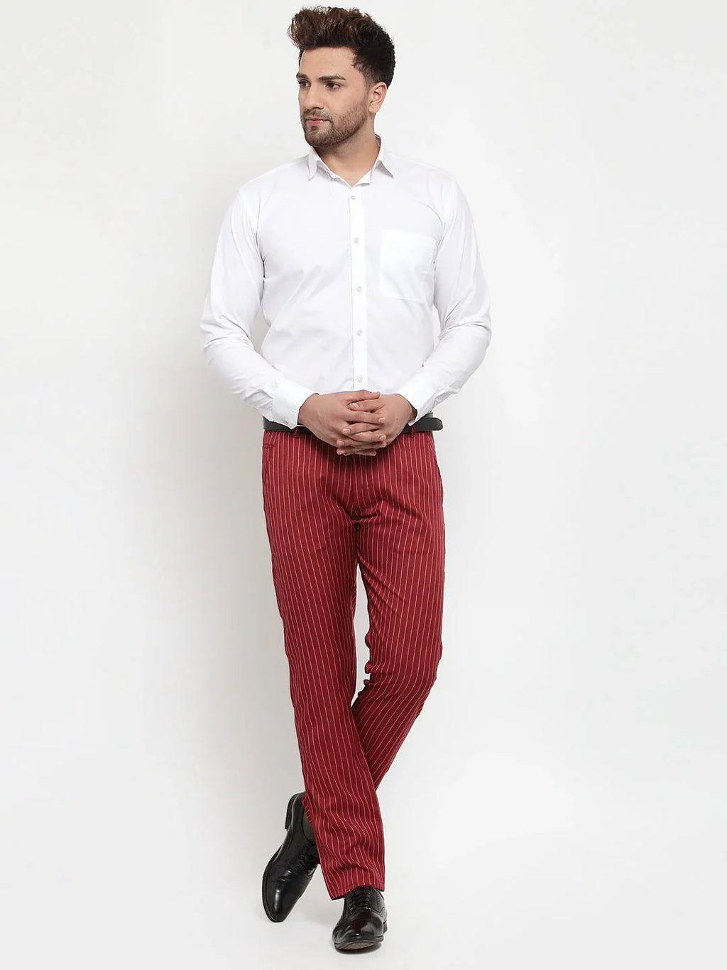 Jainish Men's Blue Tapered Fit Formal Trousers