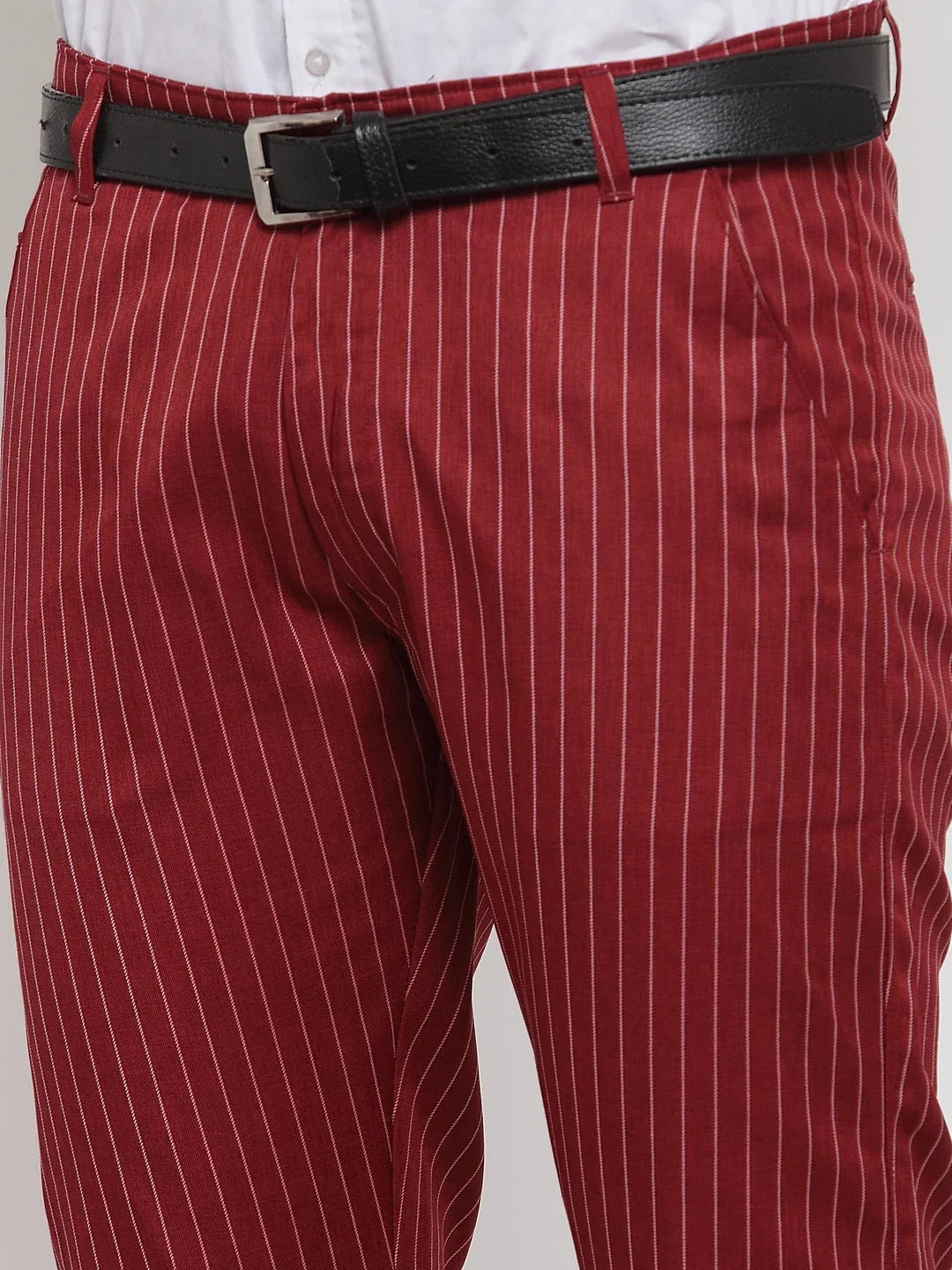 Jainish Men's Blue Tapered Fit Formal Trousers