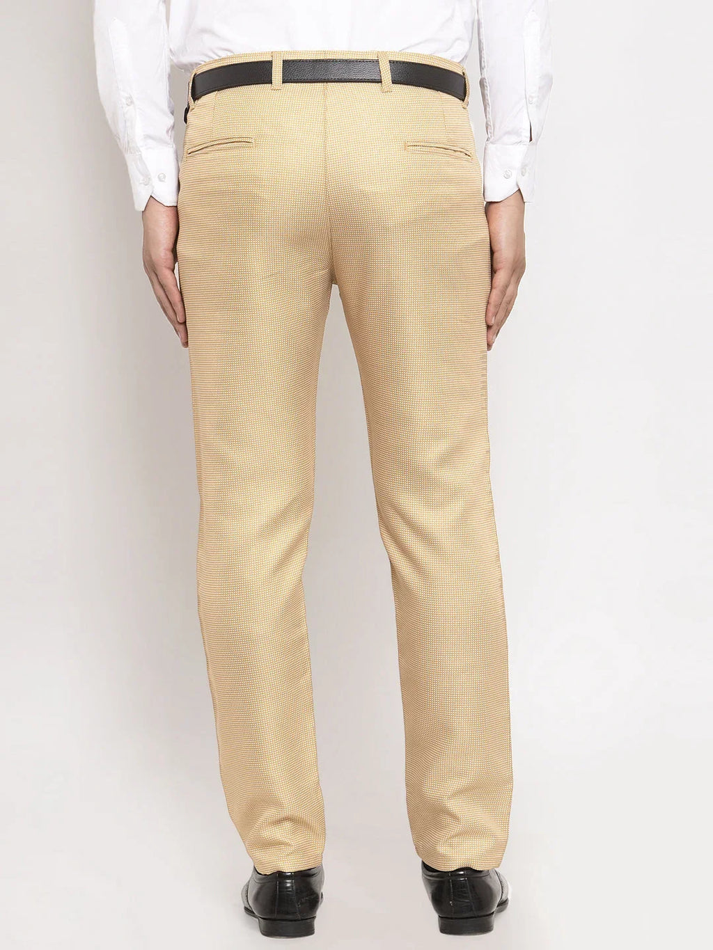 Indian Needle Men's Gold Cotton Polka Dots Formal Trousers