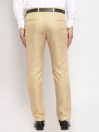 Indian Needle Men's Gold Cotton Polka Dots Formal Trousers
