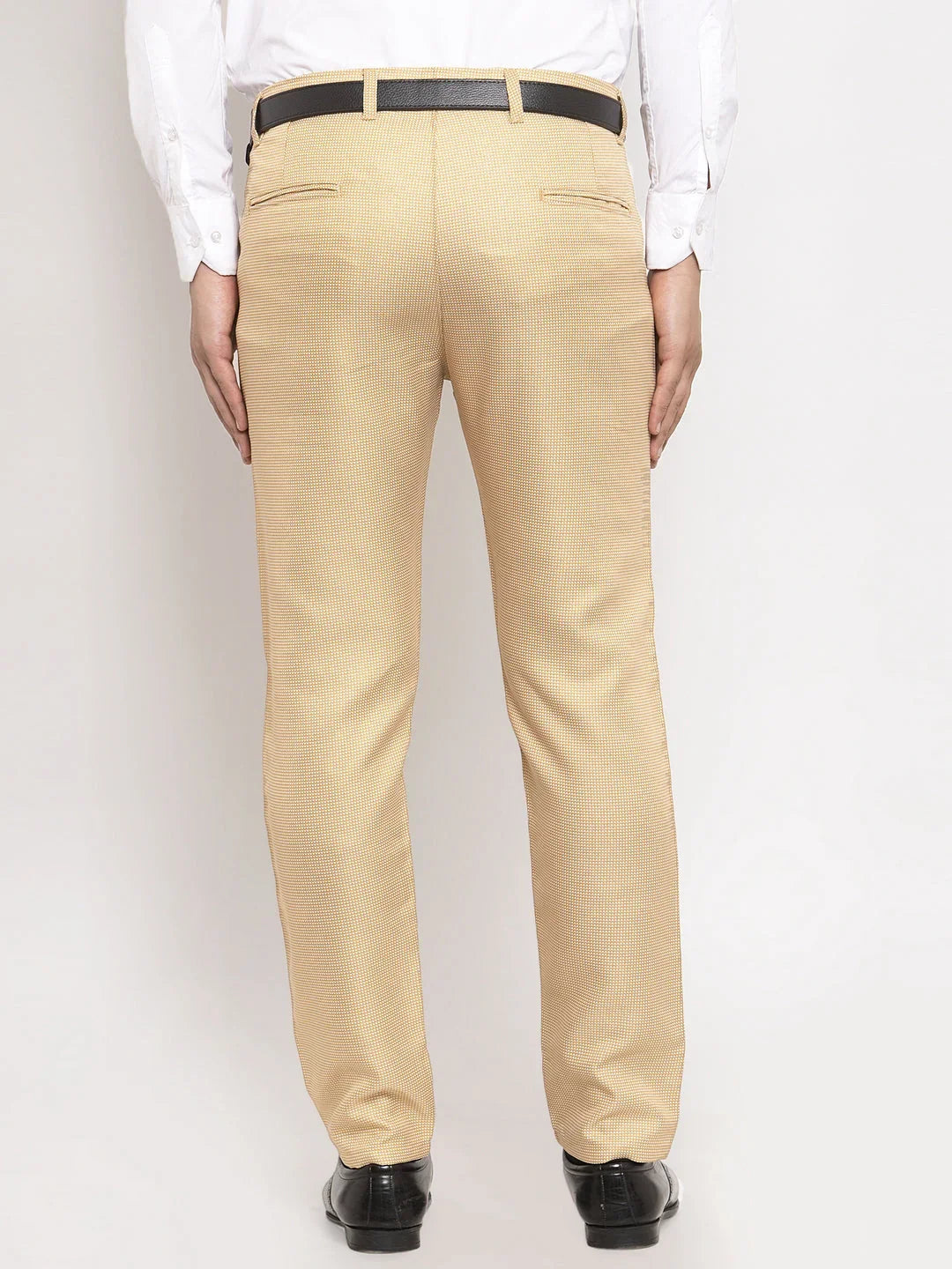 Indian Needle Men's Gold Cotton Polka Dots Formal Trousers