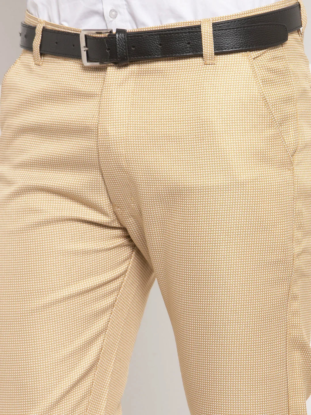 Indian Needle Men's Gold Cotton Polka Dots Formal Trousers
