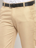 Indian Needle Men's Gold Cotton Polka Dots Formal Trousers