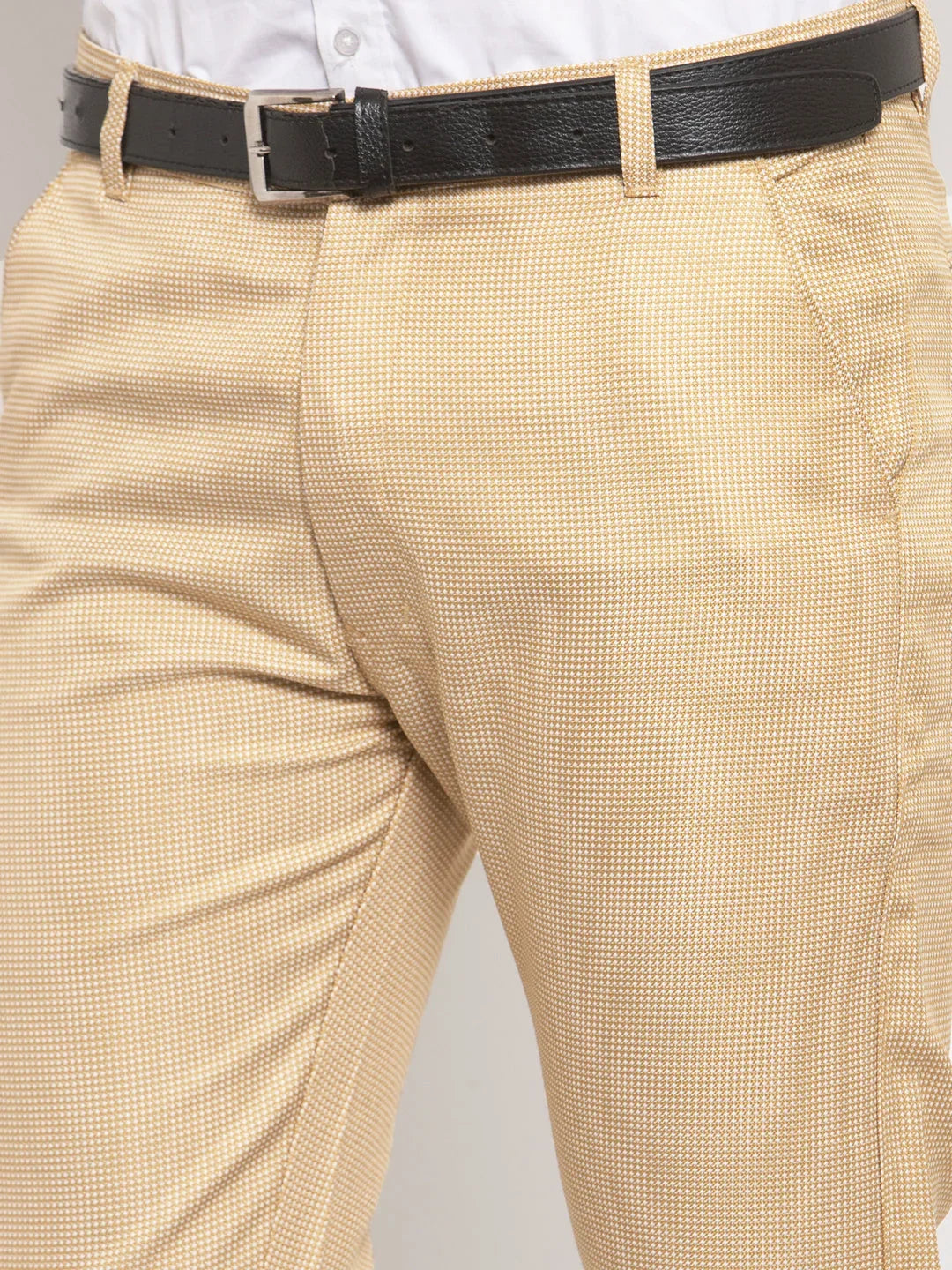 Indian Needle Men's Gold Cotton Polka Dots Formal Trousers